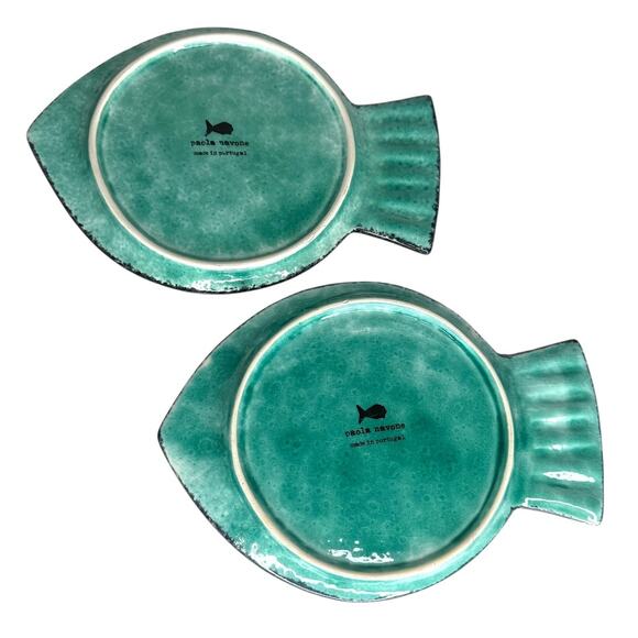 Paola Navone Fish Dish Set of 2 MCM Style Pottery Plates Made in Portugal - Picture 4 of 11